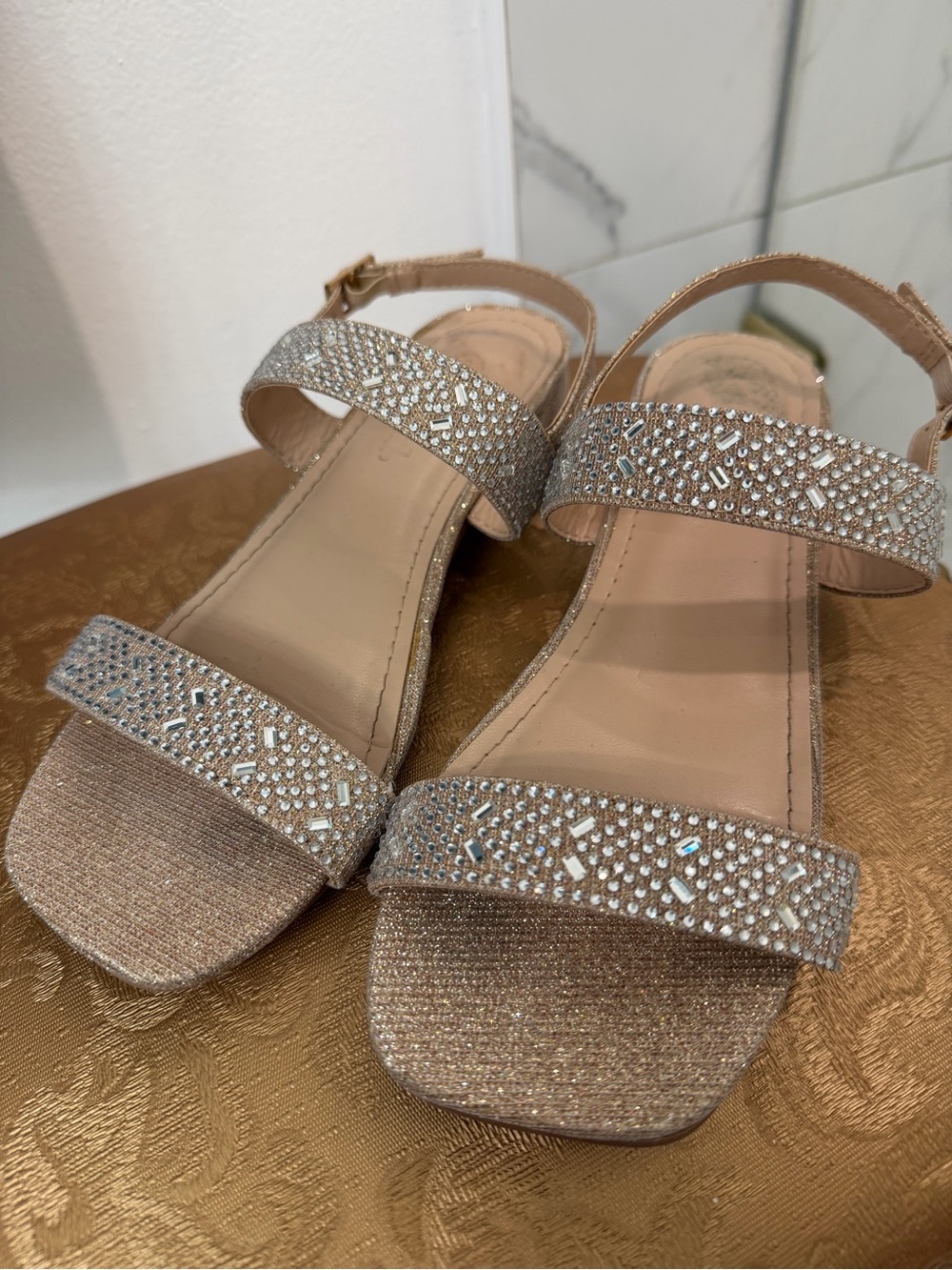 Embellished Champagne Strap Sandals  girls 2 US or Women’s 4 US